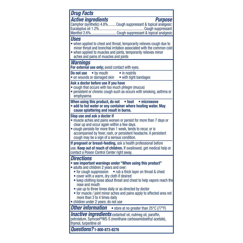 Vicks Vaporub Advanced Plus Cough Suppressant Topical Chest Rub Analgesic Ointment - 2.82Oz