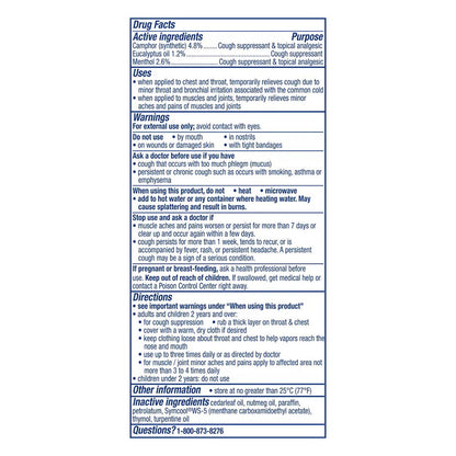 Vicks Vaporub Advanced Plus Cough Suppressant Topical Chest Rub Analgesic Ointment - 2.82Oz