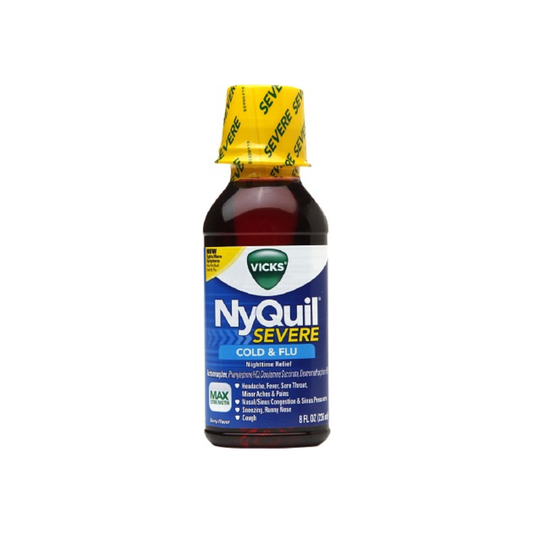 Vicks Nyquil Severe Cold & Flu Nighttime Relief Liquid, Berry, 8 Oz