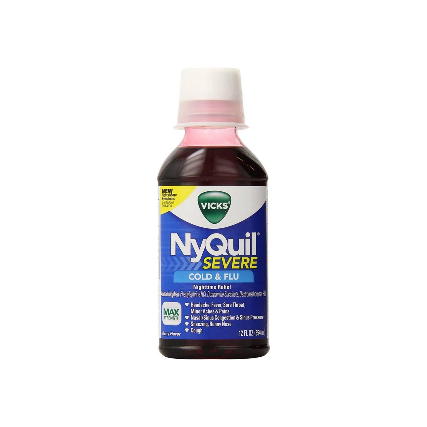 Vicks Nyquil Severe Cold & Flu Nighttime Relief Liquid, Berry Flavor 12 Oz