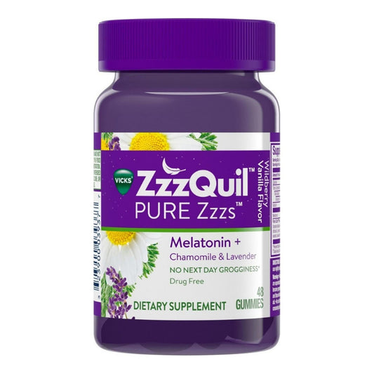 Vicks Pure Zzzs Melatonin Sleep Aid Gummies, Wildberry Vanilla, 48 Ea