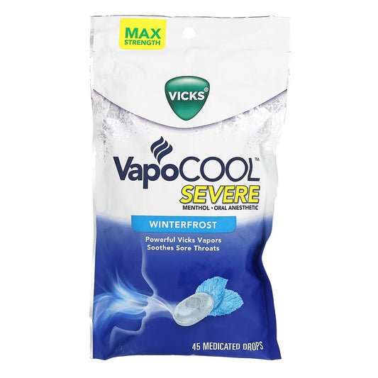 Vicks Vapocool Severe Medicated Throat Drops, Menthol, 45 Ea