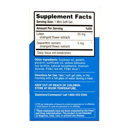 Bausch + Lomb Ocuvite Lutein 25Mg Lutein & Zeaxanthin Supplement, 30 Softgels