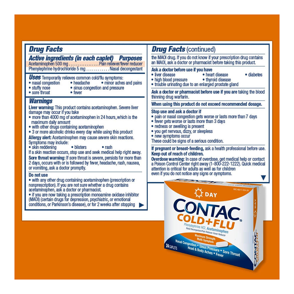 Contac Maximum Strength Severe Cold & Flu Relief Non Drowsy Caplets - 24 Ea