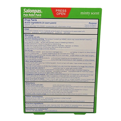 Salonpas Pain Relieving Menthol And Methyl Salicylate Patch, 20 Count