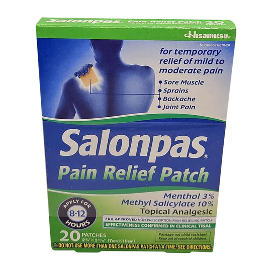 Salonpas Pain Relieving Menthol And Methyl Salicylate Patch, 20 Count