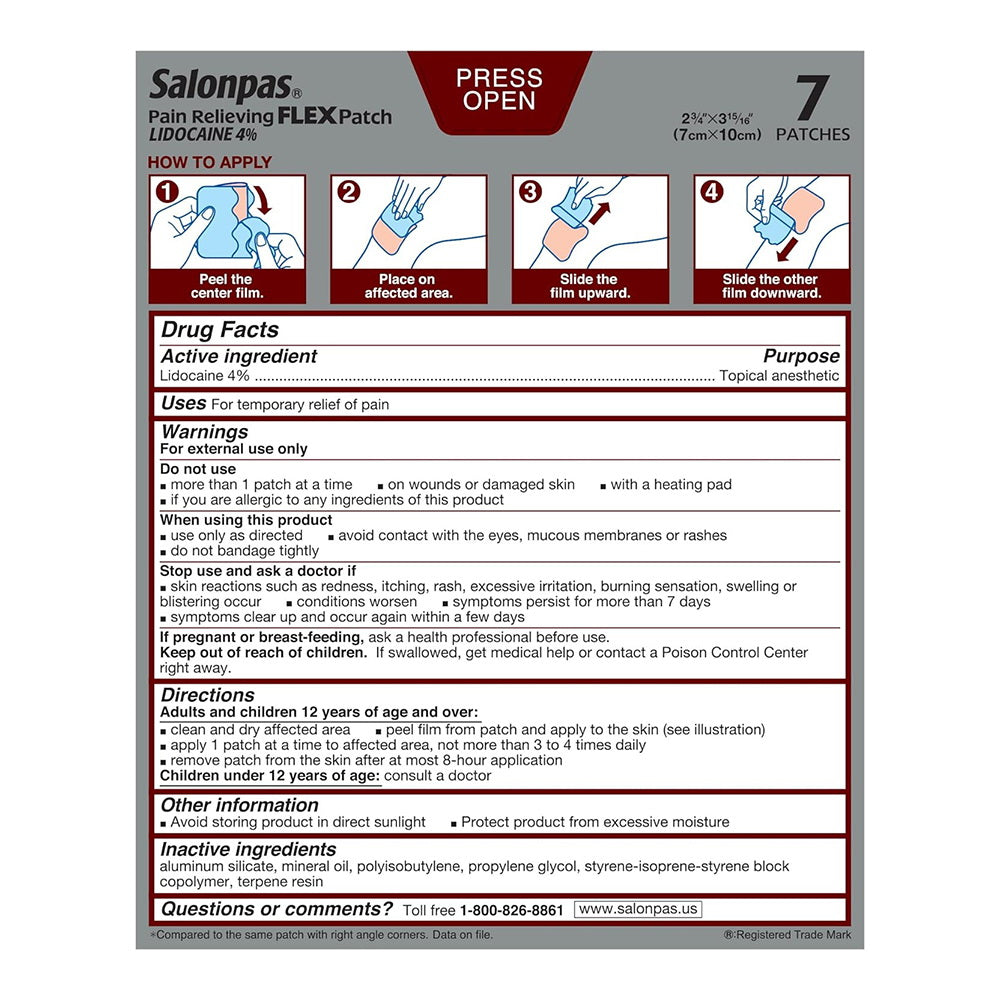 Salonpas Pain Relieving Flex Patch Lidocaine 4% 7 Count