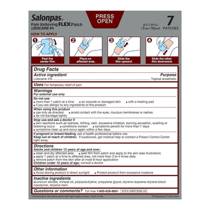 Salonpas Pain Relieving Flex Patch Lidocaine 4% 7 Count