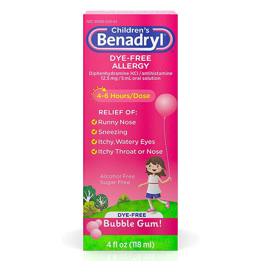 Children??????-??S Benadryl Antihistamine Allergy Relief, Dye-Free Liquid, Bubble Gum Flavored - 4 Oz