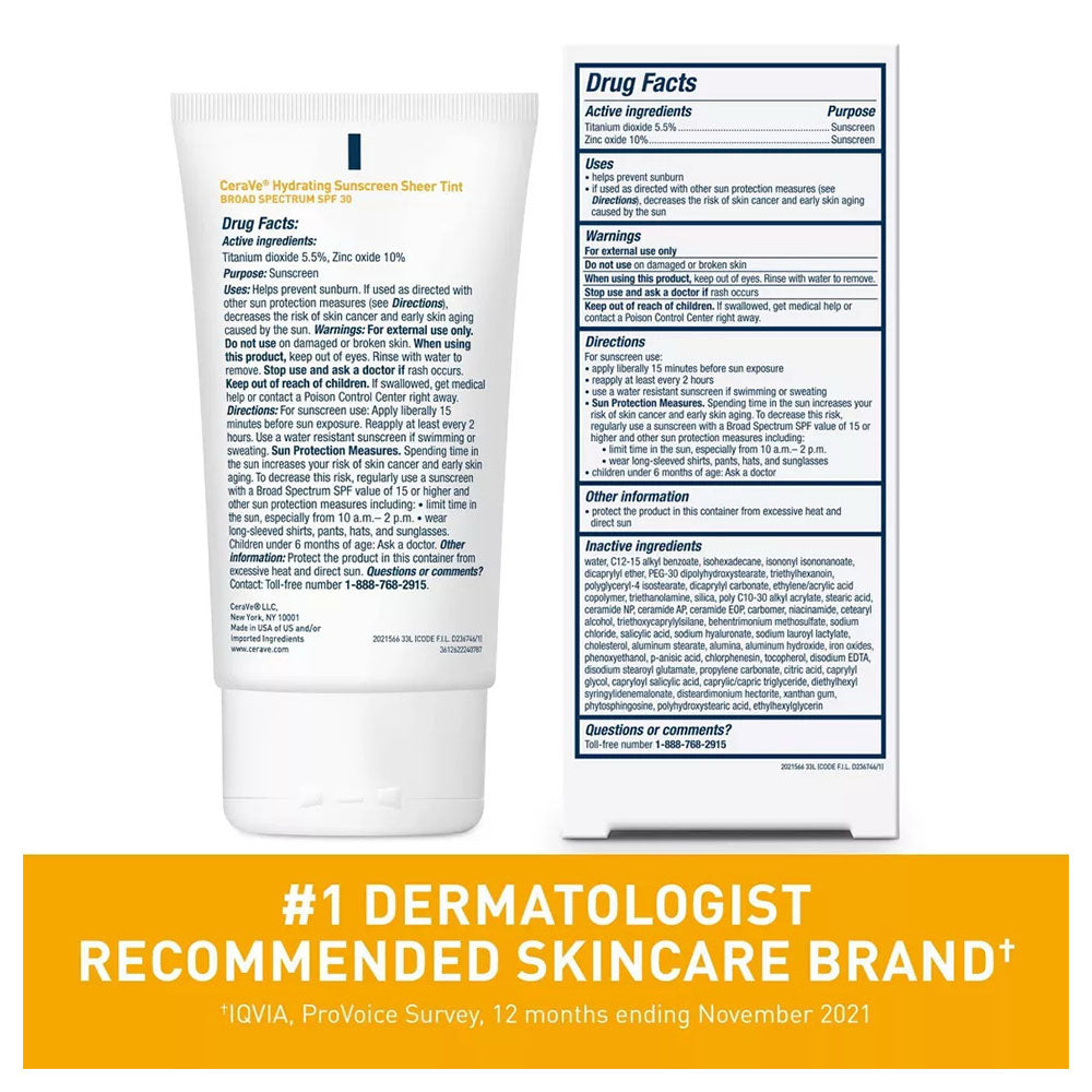 Cerave Hydrating Mineral Sunscreen With Sheer Tint,1.7 Fl Oz