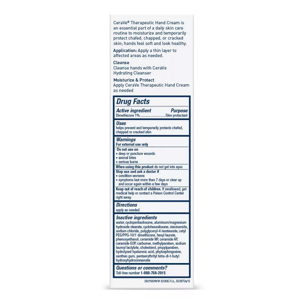 Cerave Therapeutic Hand Cream For Dry Cracked Hands ,3 Oz