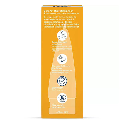 Cerave Hydrating Sheer Sunscreen Spf 30, 3 Oz