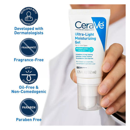 Cerave Ultra-Light Moisturizing Gel Hydrating Gel Face Moisturizer ,2.3 Fl Oz