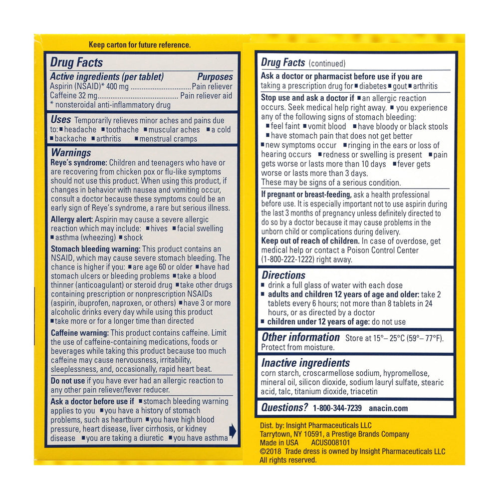 Anacin Fast Pain Relief, Pain Reducer Aspirin Tablets - 300 Each