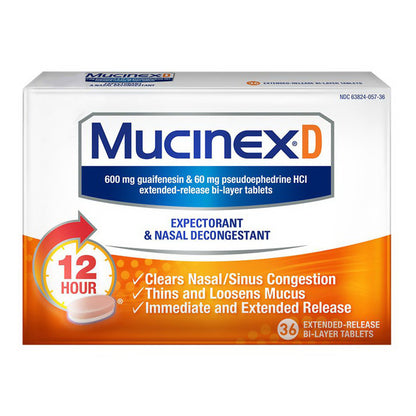 Mucinex D Expectorant and Nasal Decongestant Tablets, 36 Ea