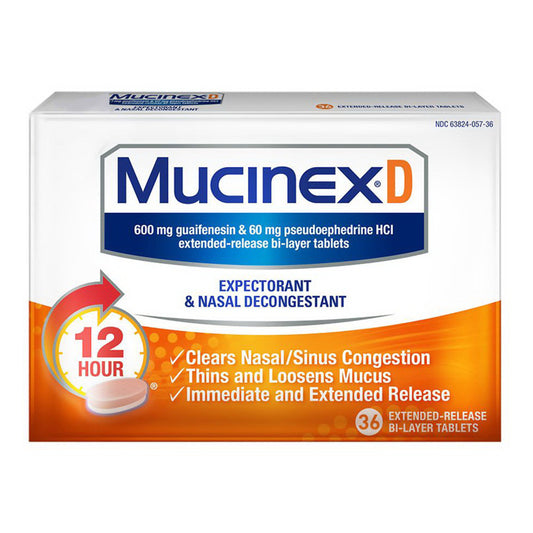 Mucinex D Expectorant and Nasal Decongestant Tablets, 36 Ea