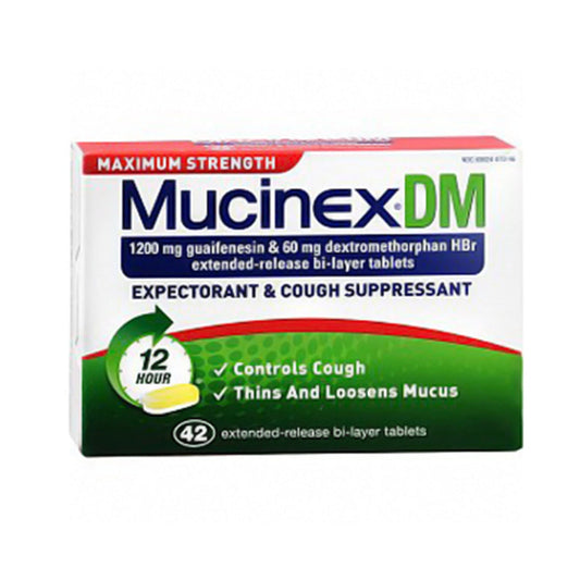 Mucinex Dm Maximum Strength 12-Hour Expectorant And Cough Suppressant Tablets, 42 Count