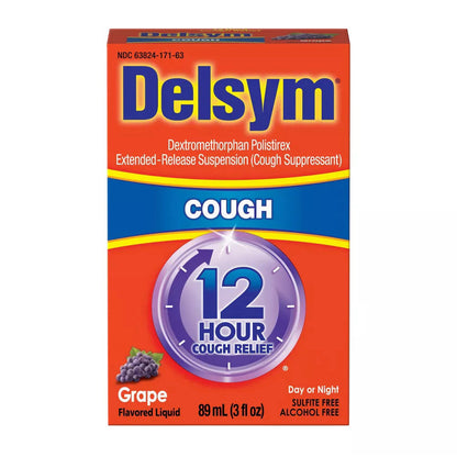 Delsym Adult Cough Suppressant Liquid, Grape Flavor, 3 Oz