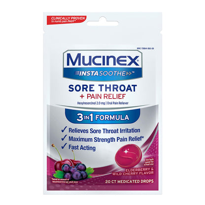 Mucinex Insta Soothe Drops, Elderberry And Wild Cherry, 20 Ea