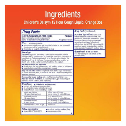 Delsym Children'S Cough Suppressant Liquid, Orange Flavor, 3 Oz