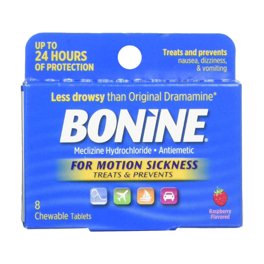 Bonine For Motion Sickness Chewable Tablets, Raspberry Flavored - 8 Each