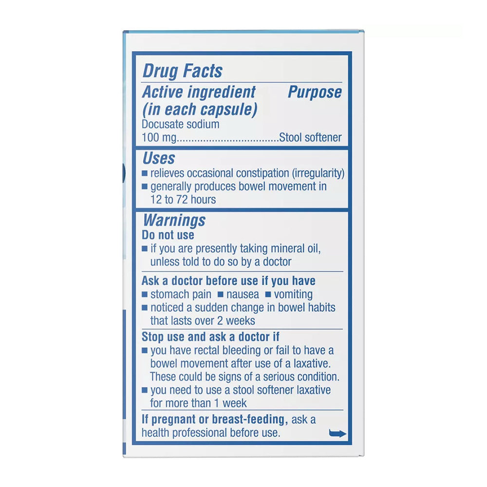 Colace Docusate Sodium Stool Softner 100 Mg Capsules - 30 Ea