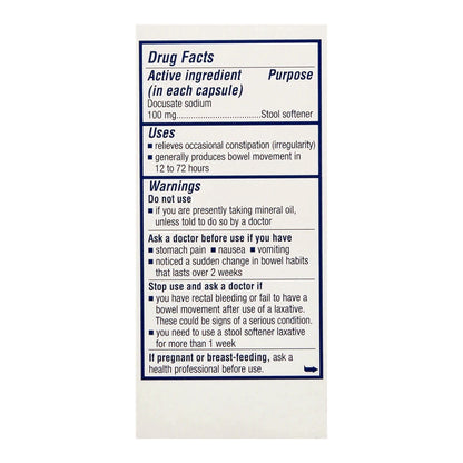 Colace Stool Softner 100Mg Laxative Capsules - 60 Ea