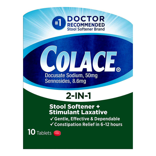 Colace 2-In-1 Stool Softener & Stimulant Laxative Tablets - 10 Count