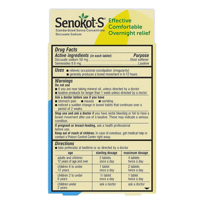 Senokot-S Dual Action Natural Vegetable Laxative 10 Ct