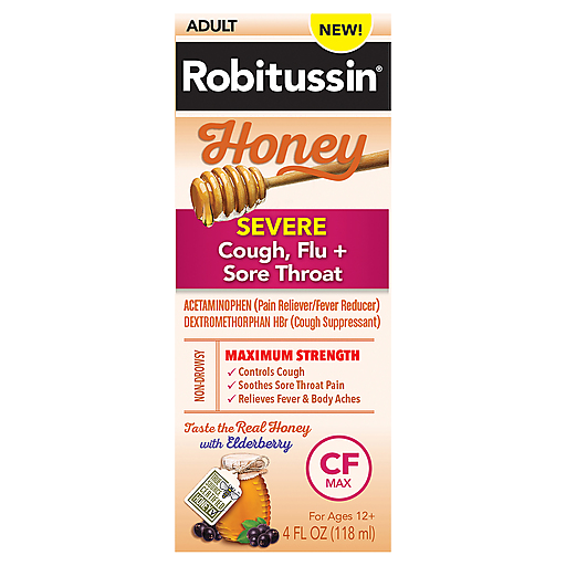 Robitussin Honey Severe Cough, Flu & Sore Throat Cf Max 4Oz
