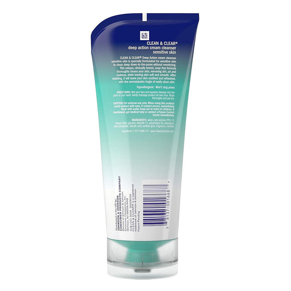 Clean & Clear Deep Action Cream Facial Cleanser For Sensitive Skin, 6.5 Fl Oz
