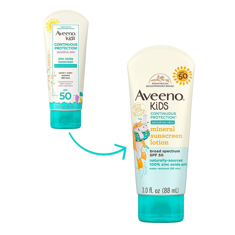 Aveeno Kids Continuous Protection Zinc Oxide Mineral Sunscreen Lotion , 3 Fl Oz