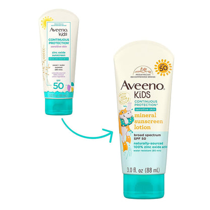 Aveeno Kids Continuous Protection Zinc Oxide Mineral Sunscreen Lotion , 3 Fl Oz