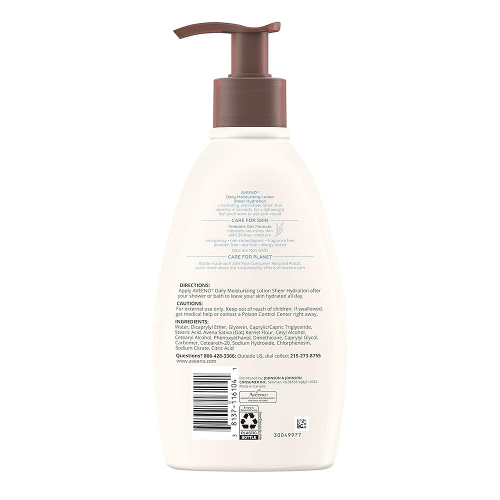 Aveeno Sheer Hydration Daily Moisturizing Fragrance-Free Lotion, 12 Fl Oz