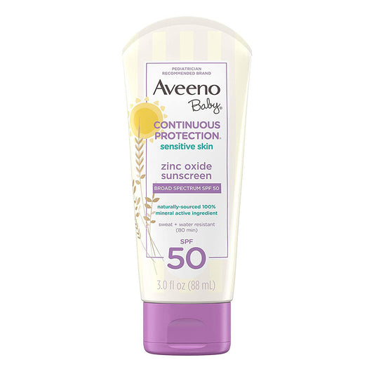 Aveeno Baby Continuous Protection Zinc Oxide Mineral Sunscreen Spf 50 - 3 Oz