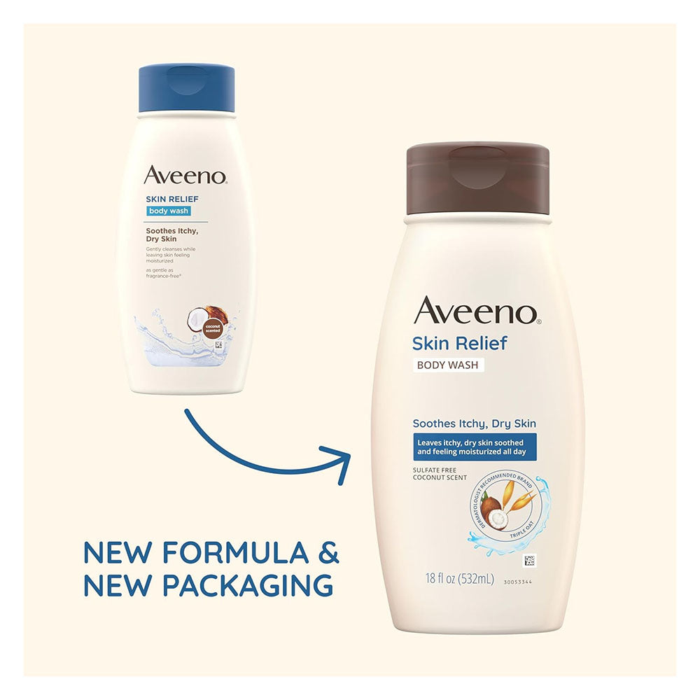 Aveeno Skin Relief Body Wash With A Gentle Coconut Scent & Soothing Triple Oat, 18 Fl Oz