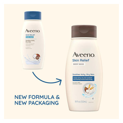 Aveeno Skin Relief Body Wash With A Gentle Coconut Scent & Soothing Triple Oat, 18 Fl Oz