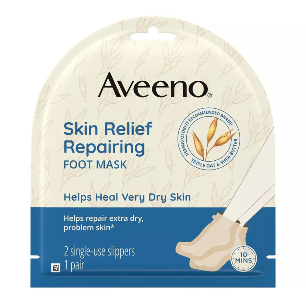 Aveeno Repairing Cica Foot Mask With Prebiotic Oat And Shea Butter, 1Ct
