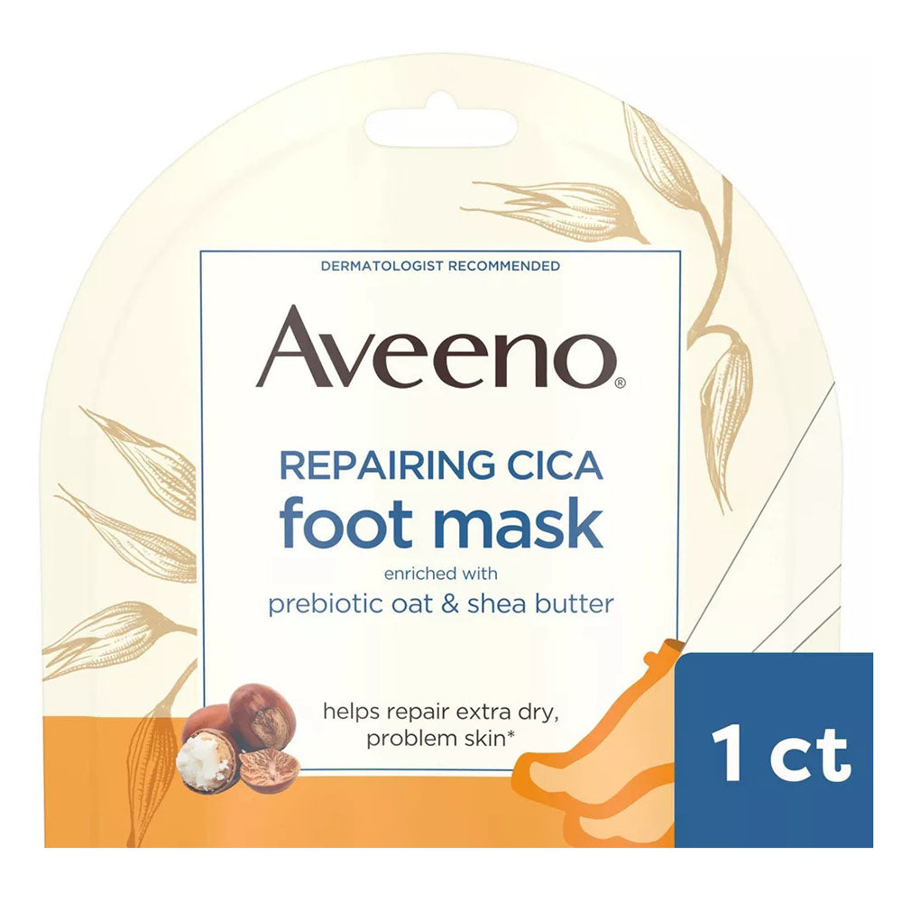 Aveeno Repairing Cica Foot Mask With Prebiotic Oat And Shea Butter, 1Ct