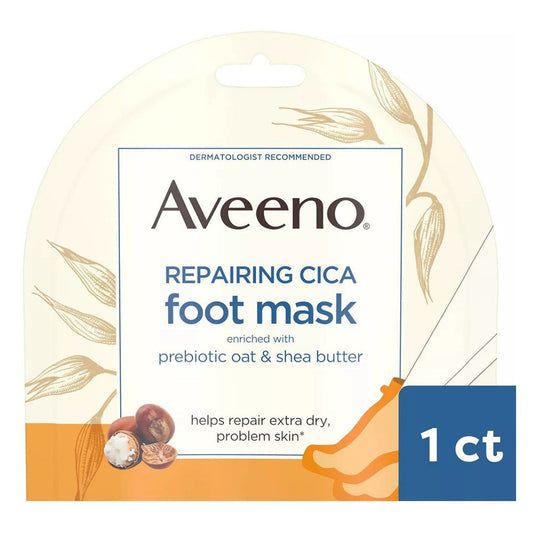 Aveeno Repairing Cica Foot Mask With Prebiotic Oat And Shea Butter, 1Ct