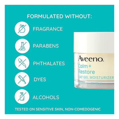 Aveeno Calm + Restore Oat Gel Facial Moisturizer For Sensitive Skin 1.7Oz