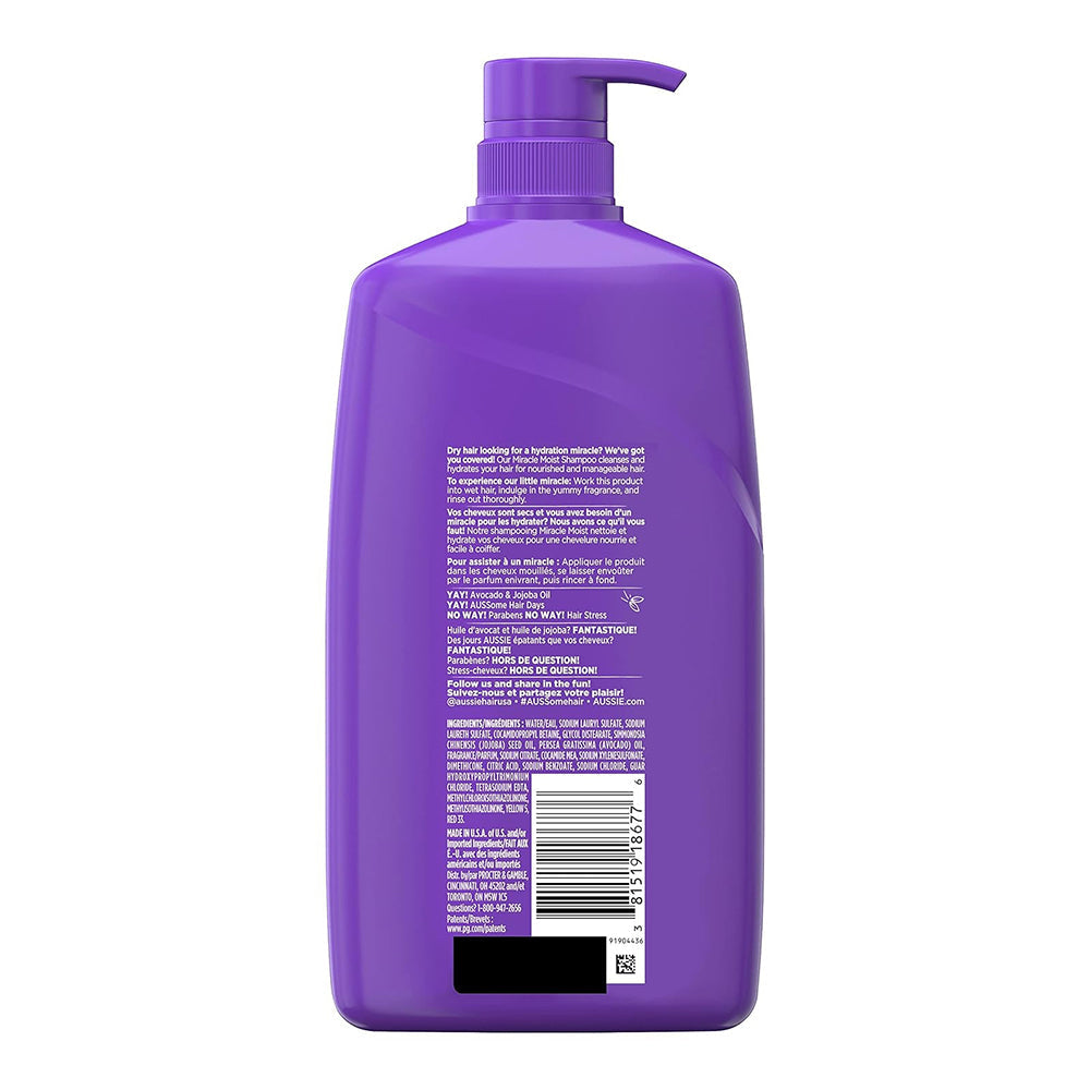 Aussie Miracle Moist Shampoo With Avocado, Paraben Free, 26.2 Fl Oz