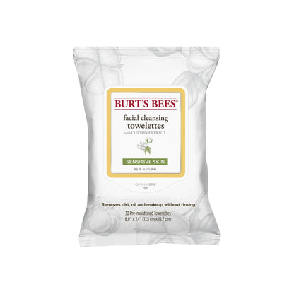 Burt'S Bees Sensitive Facial Cleansing Towelettes With Cotton Extract 30 Ea