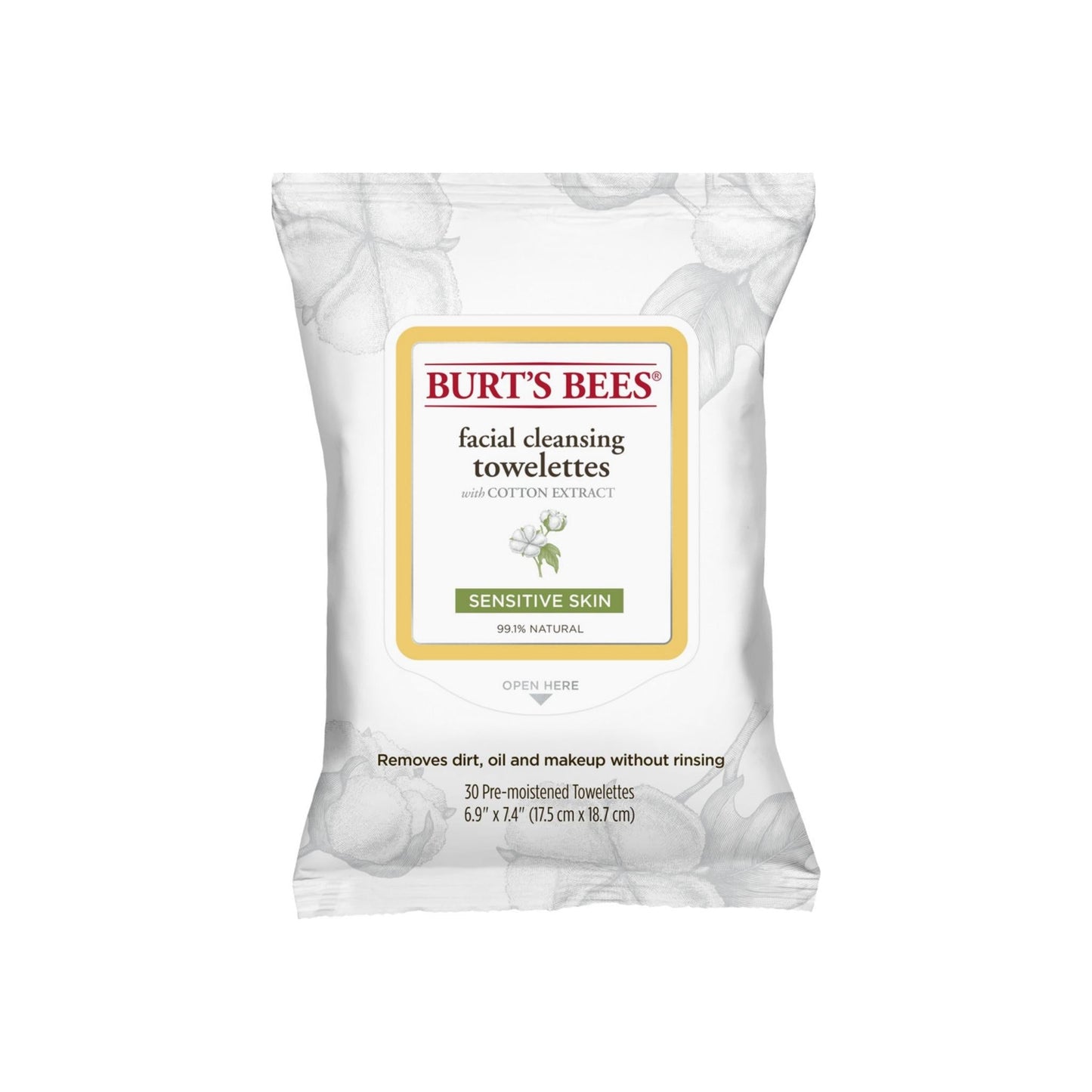 Burt'S Bees Sensitive Facial Cleansing Towelettes With Cotton Extract 30 Ea