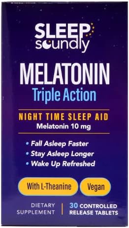 Melatonin Triple Action, with L-Theanine, Fall Asleep Faster, Wake Up Refreshed, 30 Tablets