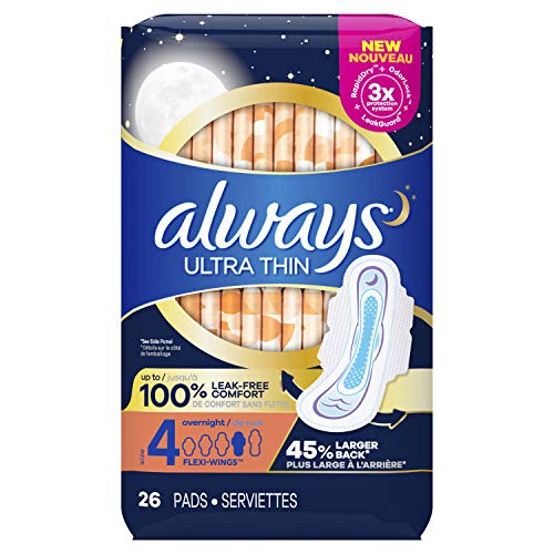 Always Ultra Thin Overnight Pads With Wings, Size 4, Overnight, 26 Ct