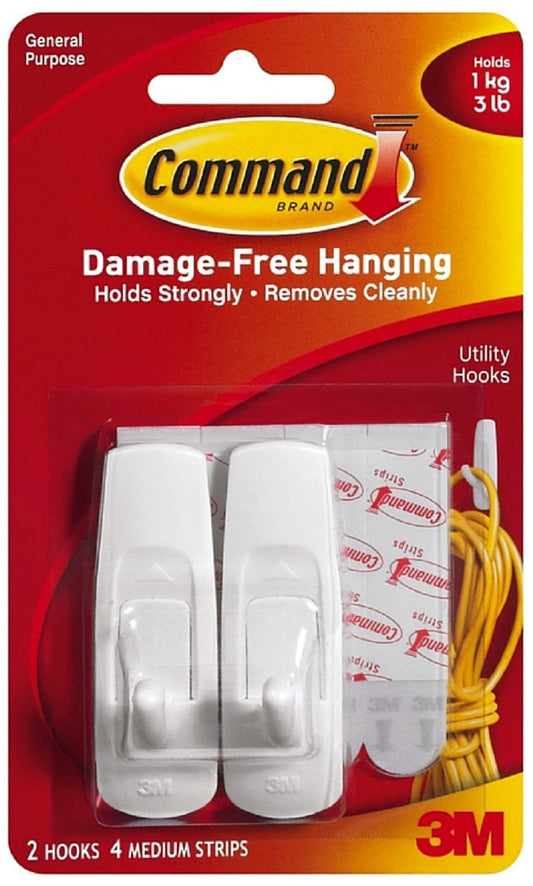 Command Removable Adhesive Utility Hooks, White 2 Ea