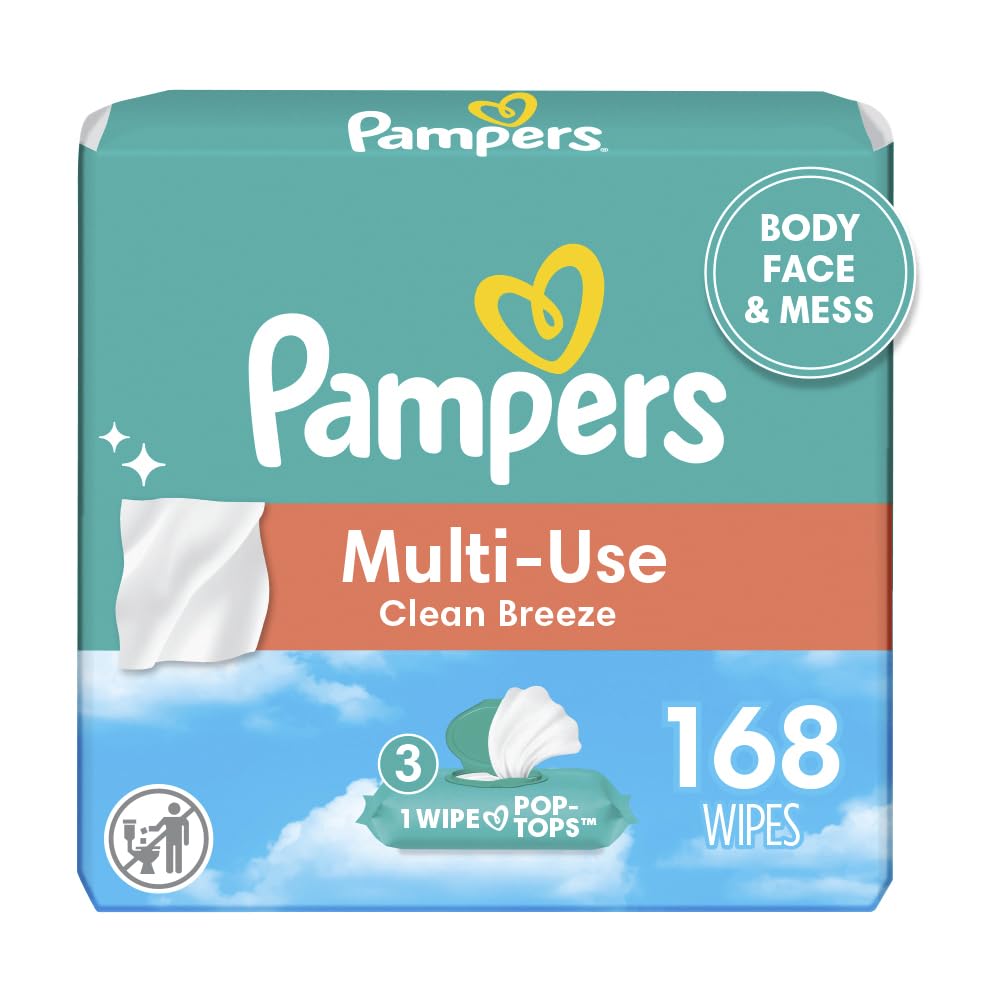 Pampers Multi Use Baby Wipes, Refreshing Rain, Body, Face & Mess Wipes,168 Wipes