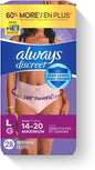 Always Discreet, Incontinence & Postpartum Underwear For Women, Maximum, Large, 28 Count
