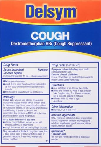 Maximum Strength Delsym Cough Suppressant, Fast Release Caplets, Lasts up to 8 Hour Day or Night, 20 Count